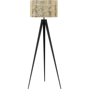 Beliani Floor Lamp Gold Polycotton 156H cm Black Metal Tripod Legs Drum Shade Modern Material:Metal Size:50x156x50