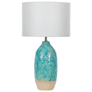 Beliani Table Lamp Turquoise Ceramic Adorned Base White Fabric Shade Boho Rustic Design Home Lightning Material:Ceramic Size:32x58x32