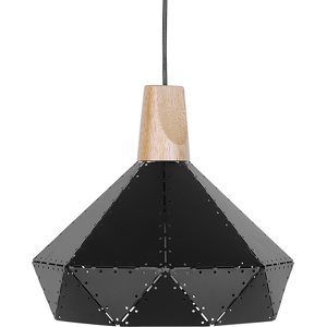 Beliani Pendant Lamp Black Colour Metal Oak Wood Element Geometrical Shape Modern Material:Metal Size:26x112x26