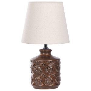 Beliani Table Lamp Copper Ceramic Base Fabric Shade Ambient Lighting Bedside Table Lamp Material:Ceramic Size:20x35x20