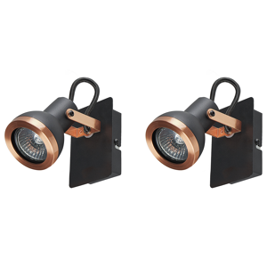 Beliani Set of 2 Wall Lamps Black and Copper Metal 1-Light Swing Arm Cone Shade Spotlight Design Material:Iron Size:9x10x7