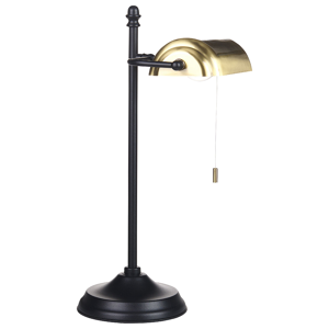 Beliani Table Lamp Gold and Black Metal Base Shade Adjustable Pull Switch Retro Style Home Office Light Material:Iron Size:18x52x22