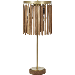 Beliani Table Lamp Dark Mango Wood with Brass Iron Classic Design Modern Home Decor Lighting Material:Mango Wood Size:34x77x34