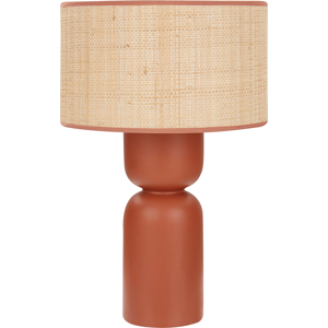 Beliani Bedside Table Lamp Red Raffia Shade Ceramic Base 47 cm Modern Style Living Room Bedroom Material:Palm Leaf Size:30x47x30