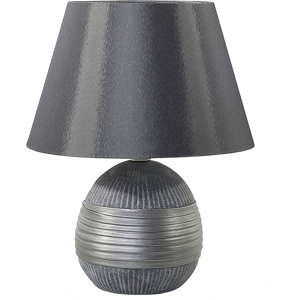 Beliani Table Lamp Silver Ceramic Base Faux Silk Cone Shade Bedside Table Lamp Material:Porcelain Size:28x37x28