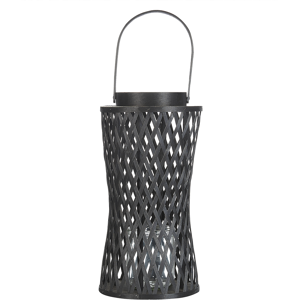 Beliani Candle Lantern Black Bamboo Wood 38 cm with Glass Candle Holder Boho Style Indoor Material:Bamboo Wood Size:14x38x26