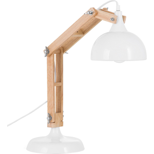 Beliani Desk Lamp White Light Wood Swing Adjustable Arm Metal Shade Table Light Material:Rubberwood Size:18x53x18