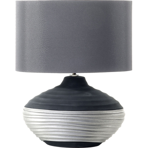 Beliani Table Lamp Grey Ceramic Base Faux Silk Drum Shade Bedside Table Lamp Material:Porcelain Size:34x42x34