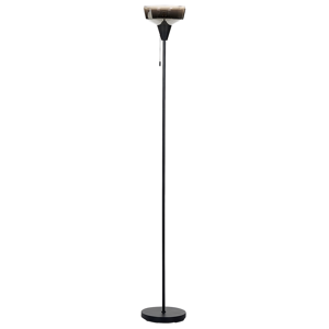 Beliani Floor Lamp Black and Silver Metal Base Glass Smoked Shade 154 cm Pull Switch Modern Bedroom Living Room Lighting Material:Iron Size:25x175x25