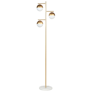 Beliani Floor Lamp Gold Iron Glass 3 Round White Shades Marble Base Modern Glam Design Living Room Lighting Material:Glass Size:28x160x28
