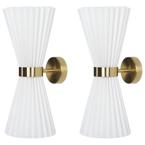 Beliani Set of 2 Wall Lamps White Fabric Shade Metal Brass Accents Modern Glamour Style Living Room Office Bedroom Material:Cotton Size:20x41x20