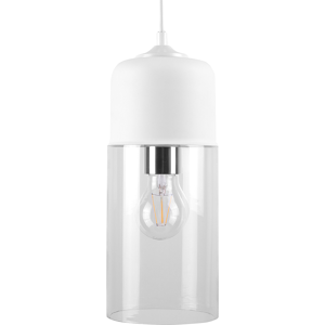 Beliani Hanging Light Pendant Lamp White Transparent Glass Shade Geometric Cylindrical Modern Design Material:Glass Size:13x126x13