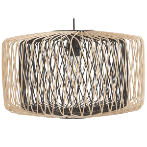 Beliani Pendant Lamp Light Wood Black Bamboo Oval Shade Hanging Ceiling Lamp Material:Bamboo Wood Size:45x120x45