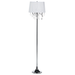 Beliani Floor Lamp White Polycotton 170 cm Drum Shade Crystal Beads Material:Metal Size:40x165x40
