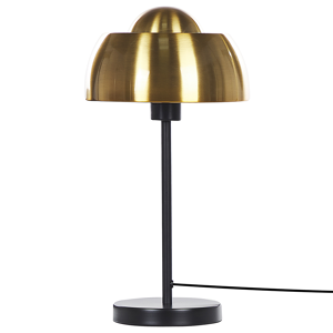 Beliani Table Lamp Bedside Gold with Black Metal Round Base Dome Shade Glam Reading Light Material:Metal Size:24x44x24