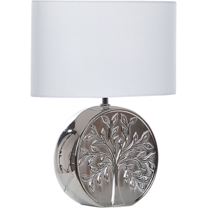 Beliani Table Lamp Silver Ceramic 49 cm Glam Night Light Shade Tree Motif Glossy Bedroom Living Room Material:Ceramic Size:20x48x38