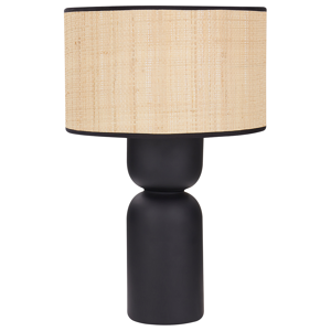 Beliani Bedside Table Lamp Black Raffia Shade Ceramic Base 47 cm Modern Style Living Room Bedroom Material:Palm Leaf Size:30x47x30