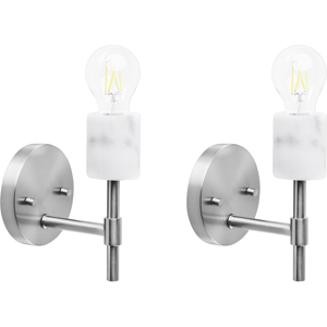 Beliani Set of 2 Wall Lamps White and Silver Metal Marble Adjustable Lampshade Industrial Material:Metal Size:11x19x13