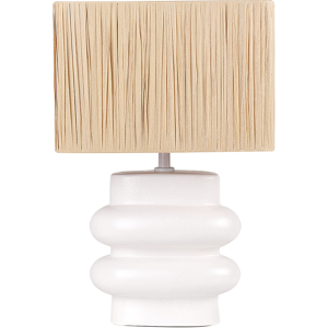 Beliani Table Lamp White and Natural Ceramic Paper Pulp Rectangular Shaped Shade Minimalistic Design Material:Ceramic Size:28x42x28