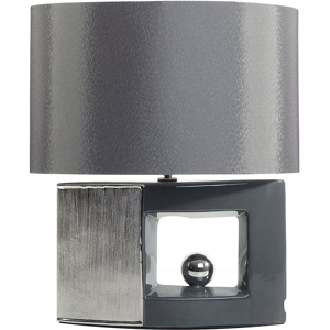 Beliani Table Lamp Grey Ceramic Base Fabric Drum Shade Bedside Table Lamp Material:Porcelain Size:38x48x38