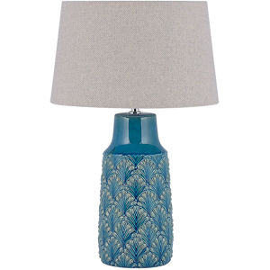 Beliani Bedside Table Lamp Sea Blue and Grey Ceramic 55 cm Leaf Pattern Traditional Material:Ceramic Size:35x55x35