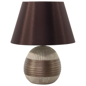 Beliani Table Lamp Brown Ceramic Base Faux Silk Cone Shade Bedside Table Lamp Material:Porcelain Size:28x37x28