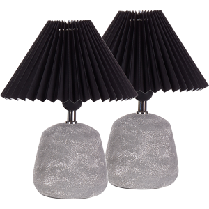 Beliani Set of 2 Table Lamps Black and Grey Ceramic Base Pleated Synthetic Shade Bedside Table Night Light Material:Ceramic Size:25x32x25