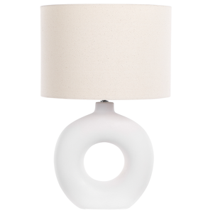 Beliani Table Lamp White Ceramic Base Fabric Shade Ambient Lighting Bedside Table Lamp Material:Ceramic Size:38x58x38