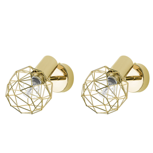 Beliani Set of 2 Wall Lamps Gold Metal Cage Shade Adjustable Light Position Modern Scones Glamour Style Material:Metal Size:11x17x11