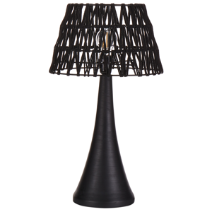 Beliani Table Lamp Black Cotton Shade Mango Wood Base Metal Frame Single Light Modern Design Home Accessories Living Room Material:Cotton Size:22x47x22