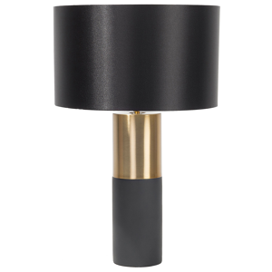 Beliani Table Lamp Bedside Light Grey Round Base Black Fabric Round Drum Shade Material:Metal Size:40x61x40