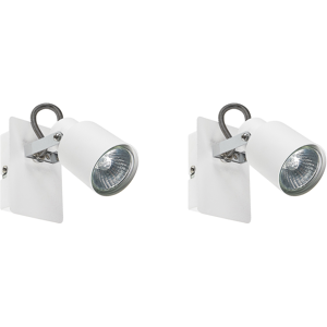 Beliani Set of 2 Wall Lamps White Metal 1-Light Swing Arm Cone Shade Spotlight Design Material:Iron Size:5x10x10