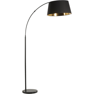 Beliani Floor Lamp Black Metal 187 cm Curved Frame Cotton Drum Shade Base Modern Design Material:Metal Size:109x197x50