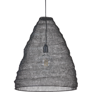 Beliani Pendant Ceiling Lamp Black Openwork Mesh Metal Round Shade Chandelier Cylindrical Retro Material:Iron Size:46x180x46