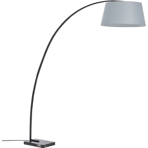 Beliani Floor Lamp Grey Metal 188 cm Curved Frame Polycotton Drum Shade Marble Base Modern Design Material:Metal Size:50x188x160