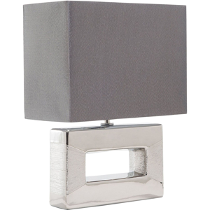 Beliani Table Lamp Silver Porcelain Base Grey Faux Silk Rectangular Shade 42H cm Bedside Table Lamp Material:Porcelain Size:16x42x32