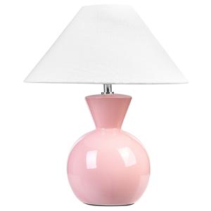 Beliani Table Lamp Pink Ceramic Glossy Base Fabric Shade Night Lamp Desk Light Modern Design Material:Ceramic Size:33x40x33