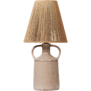 Beliani Table Lamp Taupe Ceramic 24 x 24 x 51 cm Natural Wicker Paper Cone Shade Bedside Living Room Bedroom Lighting Material:Ceramic Size:24x51x24