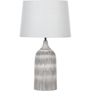 Beliani Table Lamp Grey Ceramic Base 66 cm White Fabric Shade Classic Bedside Table Light Material:Ceramic Size:33x66x33