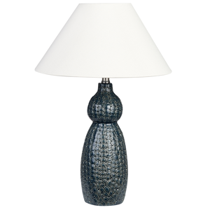 Beliani Table Lamp Dark Blue White Ceramic Base Fabric Shade Ambient Lighting Bedside Table Lamp Material:Ceramic Size:40x60x40