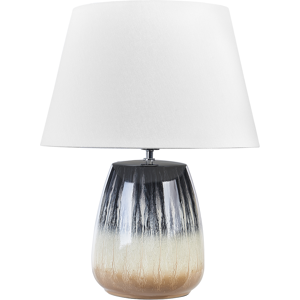 Beliani Table Lamp Grey and Beige Ceramic 63 cm White Cone Shade Handmade Bedside Living Room Bedroom Lighting Material:Ceramic Size:48x63x48