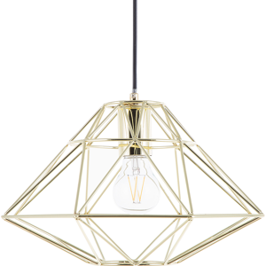 Beliani Pendant Lamp Gold Metal 1 Light Cage Shape Geometric Naked Wire Material:Steel Size:31x117x31