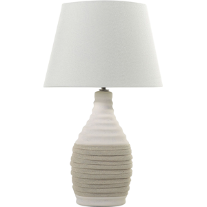 Beliani Table Lamp White Ceramic Base Linen Cone Shade Bedside Table Lamp Material:Porcelain Size:33x56x33