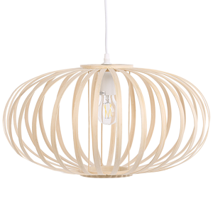 Beliani Pendant Lamp Light Wood Bamboo Oval Shade Hanging Ceiling Lamp Material:Bamboo Wood Size:50x120x50