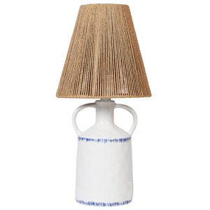 Beliani Table Lamp White Ceramic 24 x 24 x 51 cm Natural Wicker Paper Cone Shade Bedside Living Room Bedroom Lighting Material:Ceramic Size:24x51x24