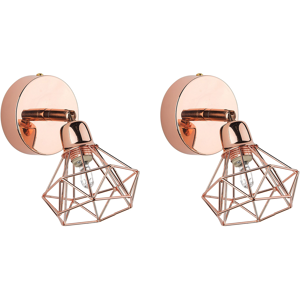 Beliani Set of 2 Wall Lamps Copper Metal Cage Shade Adjustable Light Position Modern Material:Metal Size:16x16x10