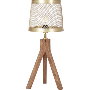 Beliani Table Lamp Dark Mango Wood with Brass Iron Shade Classic Design Modern Home Decor Lighting Material:Mango Wood Size:26x63x26