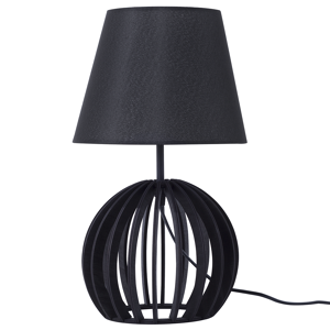 Beliani Table Lamp Black Round Wood Base Black Fabric Lampshade Modern Material:Plywood Size:22x41x22