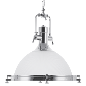 Beliani Pendant Lamp White Glass Silver Elements Task Lighting Industrial Material:Glass Size:38x114x38