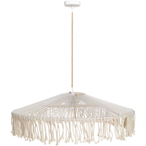 Beliani Pendant Tassel Lamp White Paper Rope Hand Woven Fringes Bohemian Style Light Material:Paper Rope Size:60x15x60